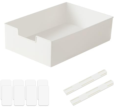 Organizador de armario extensible, 31,5 x 21,5 x 9 cm, color blanco, cajón telescópico con carril deslizante, caja de almacenamiento extraíble, cesta deslizante de plástico para armario, cocina y