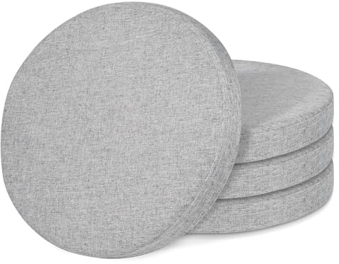 LIROPAU 4 Stück Sitzkissen Rund, 43x43x5cm Stuhlkissen mit Bändern | Leinen Sitzpolster Abnehmbares Memory Schaum Runde Sitzauflage, Waschbare Sitzauflagen für Bürostuhl, Gartenstuhl, Grau