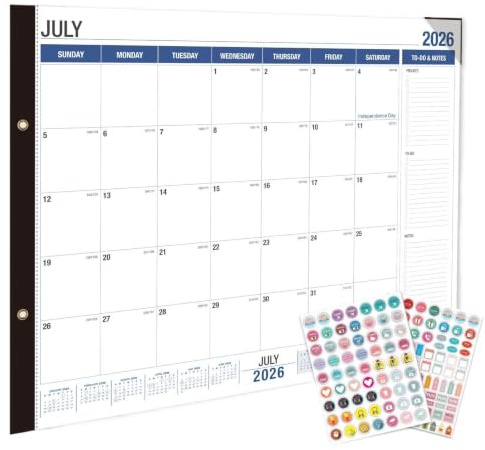 Grand Calendrier Sous-Main 2026-2027, 56x43cm Calendrier Annuel Mural | Planificateur Mensuel 18 Mois Poster Annuel Avec Autocollants Et De Protection Pour Hommes, Femmes, Étudiants, Enseignants