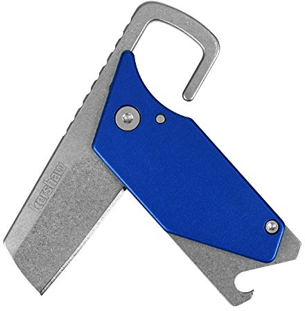 Kershaw Pub, Blue Multifunction Pocket Knife (4036BLUX) with 1.6 Inch 8Cr13MoV Stonewash Blade and Black Handle, Includes a Screwdriver Tip, Pry Bar, Key Chain Attachment and Bottle Opener