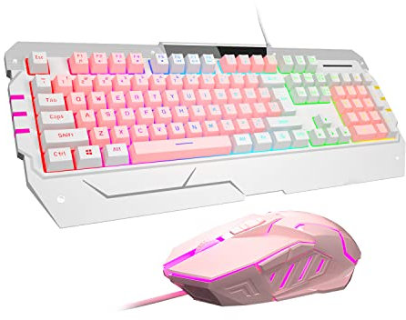 USB RGB Gaming Keyboard and Mouse Combo, GT817 104 Key Rainbow Backlit Keyboard and Mouse Set, Computer Keyboard USB Wired Mouse for Windows PC Gamers (RGB Backlit)