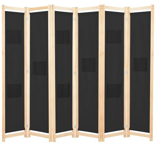 vidaXL Rumsavdelare 6 paneler 240x170x4 cm svart tyg