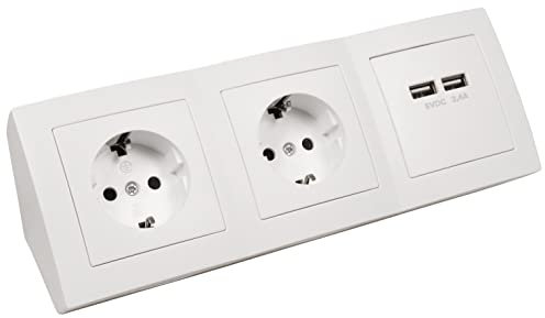 MC POWER Steckdosenblock Unterbausteckdosen | Flair | 2-Fach Schutzkontaktsteckdosen + 2x USB, 15cm Kabel, 230V / 16A, Ecksteckdose Küchensteckdose Mehrfachsteckdose, weiß matt