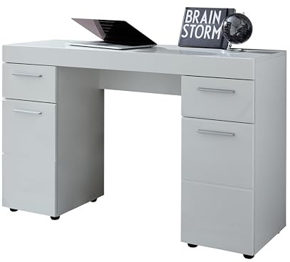 trendteam smart living - Amanda - Schminktisch - Weiß Hochglanz - Schreibtisch mit 1 Tür und 2 Schubladen - (BxHxT) 120 x 76 x 41 cm - Kosmetikschrank mit Stauraum - Modern & Praktisch | B 120 x H 76 x T 41 cm · Vollauszug · 2 Türen, 2 Schubladen, 2 Einlegeböden