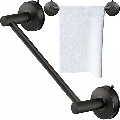 DGYB Douche Ventouse Porte-Serviettes 17 Pouces Noir Mat Premium 304 Acier Inoxydable Étanche Antirouille Amovible Porte-Serviettes de Bain