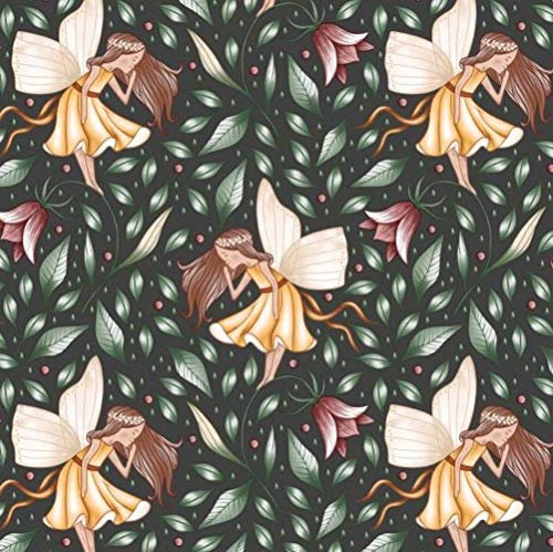 Pingianer 11,99€/m Fee Sterne 100% Baumwolle Baumwollstoff Kinder Meterware Handwerken Nähen Stoff (Fee Blätter Schwarz, 150x160cm (11,99€/m))