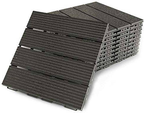 FORTENA Terrassenfliesen aus Kunststoff – 30 x 30cm, 8 Stück, 0,72 qm, Anti-Rutsch-Oberfläche, Klickfliesen in Holzoptik, Bodenbelag, schwarz, dunkel, witterungsbeständig