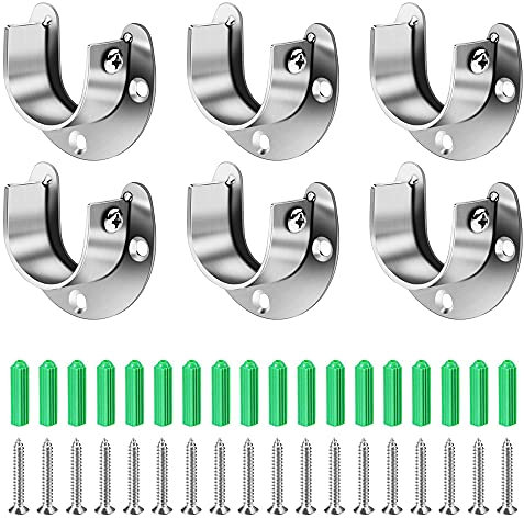KBNIAN 6 Stück Kleiderstange Rundrohr Halterung Edelstahl Flansch Halterung für Schrankrohr Stange U-förmige Kleiderstangenhalter mit Schrauben für Duschvorhangstange Kleiderstangen (Silber, 25mm)