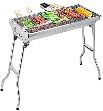 MYAOU BBQ Grill Edelstahl Holzkohlegrills zusammenklappbar Tragbarer Raucher im Freien zum Kochen Camping Wandern Picknicks Rucksacktouren