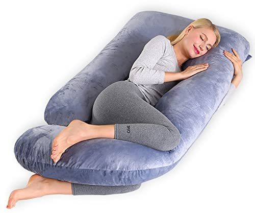 CALIYO Schwangerschaftskissen J Form,Stillkissen XXL-SeitenschläFerkissen mit Bezug,Pregnancy Pillow und Komfortkissen Erwachsene -Polsterung aus Baumwolle（Hellgrau,180×70cm）