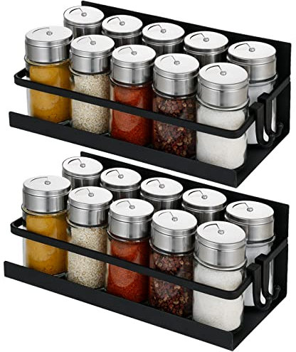 Aitmexcn 2 Pack Magnetic Spice Rack Shelf, Magnetic Refrigerator Organizer, Wall Mounted Seasoning Organizer with Hooks for Kitchen Spice Jars and Condiments Tidy Storage
