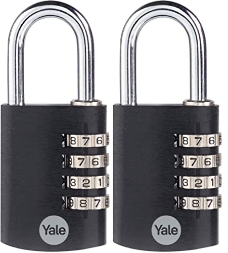 Yale 2 Pack 4 Digit Combination Lock Outdoor Waterproof Padlock for School Gym Locker, Sports Locker, Fence, Toolbox, Gate, Case, Hasp Storage (Black)