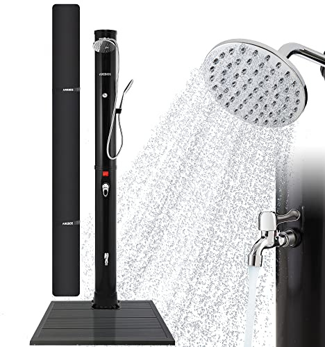 Arebos Ducha Solar 40 L con Base | Negro Premium | Base de Acero Antracita | Ducha de Mano Desmontable | Ducha Exterior jardín
