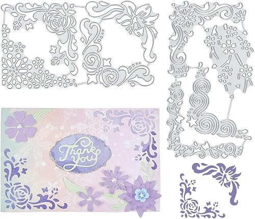 INFUNLY Corner Lace Die Cuts Hollow Flower Background Die Stencil Metal Embossing Stencil for Card Making DIY Scrapbooking Paper Photo Album Decor