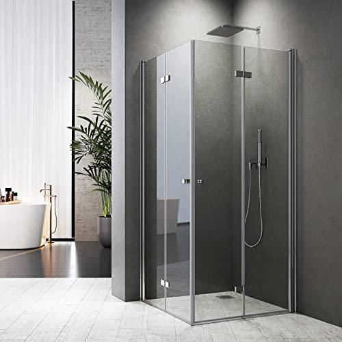 Drehfalttür Duschkabine Eckdusche 75x75x185cm Eckeinstieg Duschkabine Doppel Falttür 6mm ESG Glas 180º Drehfalttür Duschkabine Falttür