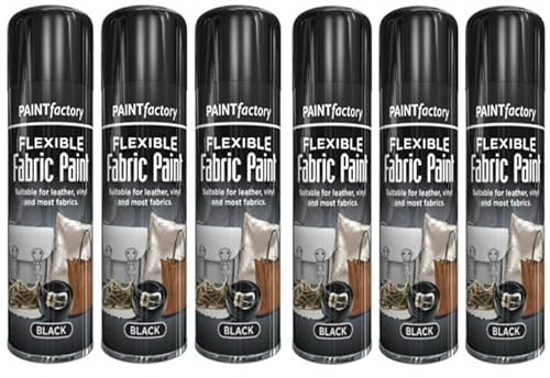 B&H Black Flexible Fabric & Vinyl Spray Paint Leather Textile Fast Drying 200ml (6), Pack of 2, Pack of 3, Pack of 6