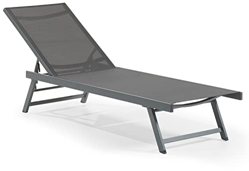 Leco-Sonnenliege Elina – Formschöne Aluminium-Gartenliege mit 5fach Verstellbarer Rückenlehne und einklappbaren Füßen – Gestell Anthrazit
