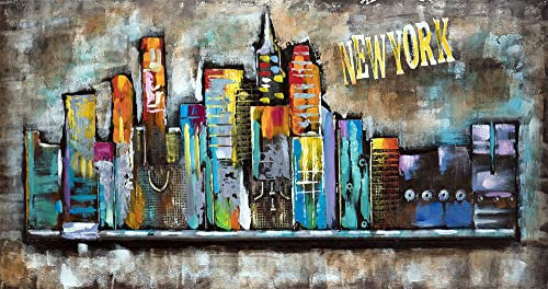 Handgefertigtes Metallbild 3D-Optik Verschiedene Größen Kunst Bild Wandbild (New York)