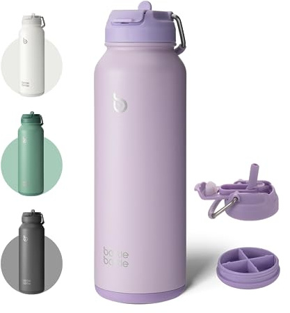 BOTTLE BOTTLE Insulated Water Bottle with Straw 1180ml(40oz) Sports Stainless Steel Water Bottles with Handle Lid Outdoors Drink Flask for Pills (purple)
