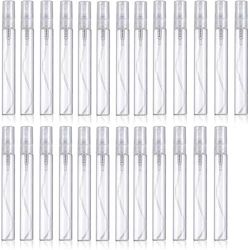 25 STÜCKE 10 ml Mini Feinnebel Sprühflasche Transparent Glas Reise Leere Zerstäuber Sprühflaschen mit Kunststoffdeckel, 10ml Zerstäuber, Parfümzerstäuber für Parfüm, Körperpflege Flüssigkeit, Kosmetik