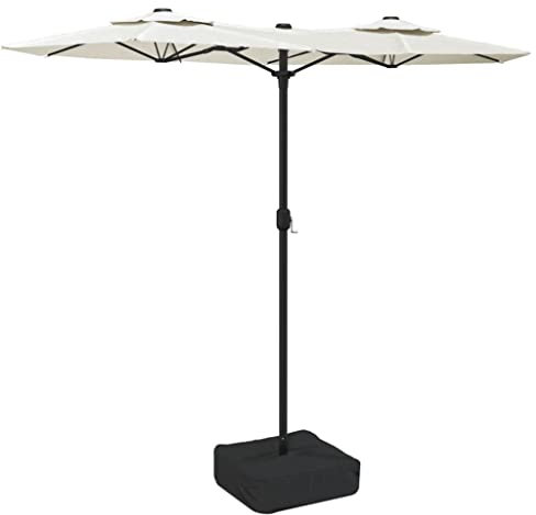 vidaXL Parasol de Jardin à Double Tête avec LED, Pare-Soleil de Patio, Abri de Soleil, Parasol de Plage Terrasse Extérieur, Blanc Sable 316x145 cm