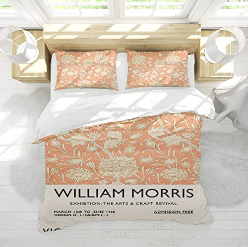 HOBBOY Schicke Bettwäsche-Bettbezug-Sets orange-rote Pflanze Blumenmuster Bettbezug mit Reißverschluss 4 Krawatten 2 Kissenbezüge Keine Laken 140x200 cm