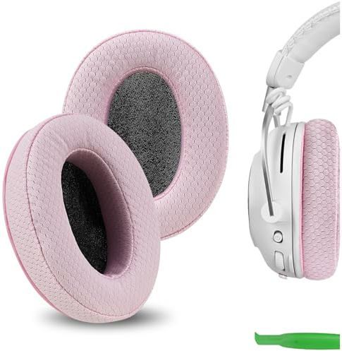 Geekria PRO Extra tjockt nättyg ersättningsöronkuddar för Logitech GPro/GProX/ GProX2/GProX League of Legends Edition spelhörlurar öronkuddar, reparationsdelar (rosa)