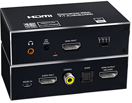 NVYAZJ Digital to Analog Audio Converter, eARC HDMI 2.0 Audio Extractor, 4K 120Hz RGB8:8:8 HDR HDMI Splitter, Audio Converter 4K HDMI to Optical TOSLINK SPDIF 7.1