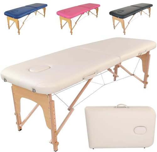 Beltom® LETTINO DA MASSAGGIO BASIC 2 ZONE IN LEGNO PORTATILE PESA SOLO 11,6 KG RICHIUDIBILE + PANNELLO REIKI + ANGOLI ARROTONDATI E RINFORZATI - FISIOTERAPIA ESTETISTA TATTOO TATUAGGI - Panna