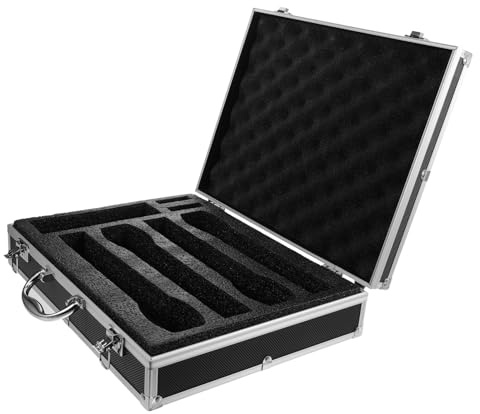 OFFSCH Estuche Rígido para Micrófonos Inalámbricos Portátil con Asa, Caja Protectora para 4 Micrófonos, Organizador Resistente Negro para Viajes y Exteriores