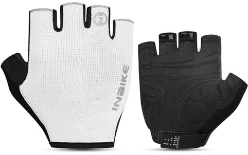 INBIKE Gants Velo VTT Cyclisme Homme et Femme pour Cycliste Été Moto Cross BMX Trotinette Electrique Rembourrés 3mm Gel Anti-Choc Respirant Blanc XL