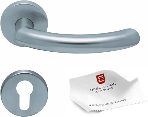 Beschläge Hamburg Türgriffe Türbeschlag scoop SBL 1085 — Türklinken mit Profilzylinder Rosetten für Zimmertüren — Türdrücker für Innentüren, 54 mm rund in Edelstahl matt gebürstet