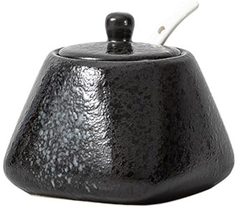 Jarsense Azucarero de Cerámica, Tarro de Azúcar de 430ml con Tapa y Cuchara, Tarro de Especias para Sal, Azúcar, Café, Té, Contenedores de Condimentos, Envase de Especias para la Cocina del Hogar y