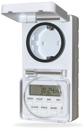 NOVKIT Digitale Zeitschaltuhr Steckdose für den Außenbereich mit 8 sekundengenaue Programme und einbruchsicheren Zufallsschaltung(230V / 16A / 3680W)