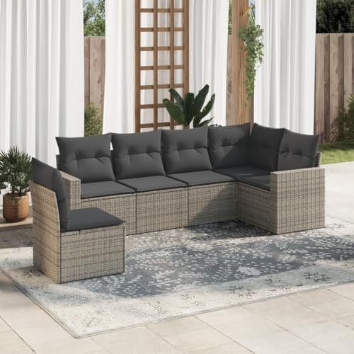 ULUYYUC 6-TLG. Garten-Sofagarnitur, Eckbankgruppe Terrassenmöbel Balkonmöbel Eckbank Küche Geeignet für Außenbereich Balkon Hinterhof Garten mit Kissen Grau Poly Rattan