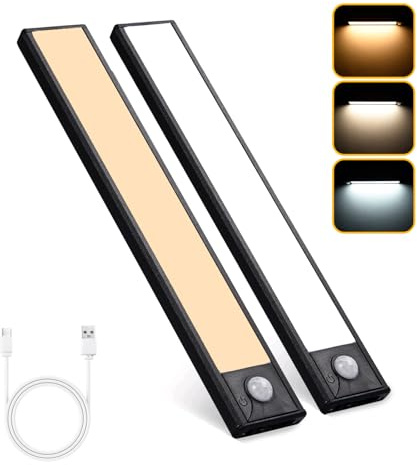 MKKM Unterbauleuchte Küche Led 2 Stück 30cm, Schrankbeleuchtung mit Bewegungsmelder LED Küche 2000mAh led leiste Batterie Aufladbar für Küche Kleiderschrank Flur Treppe