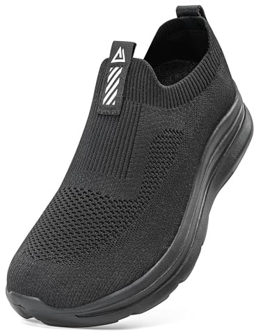 Odckoi Slip on-sneakers för herr, lätta, ledig stil, meshtyg, andningsaktiva, bra som löpar-/gym-/promenadskor, bekväma, moderiktiga, Helt svart, 42.5 EU