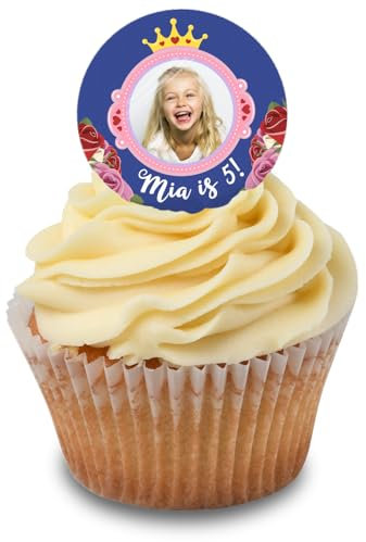 Cakeshop Cupcake Personalisierte Essbare Kuchenaufleger Mit Goldener Prinzessinnenkrone & Rosen | Personalisieren Mit Ihrem Bild & Text | Für Geburtstage & Feiern | Zuckerguss- & Oblatenpapieroptionen