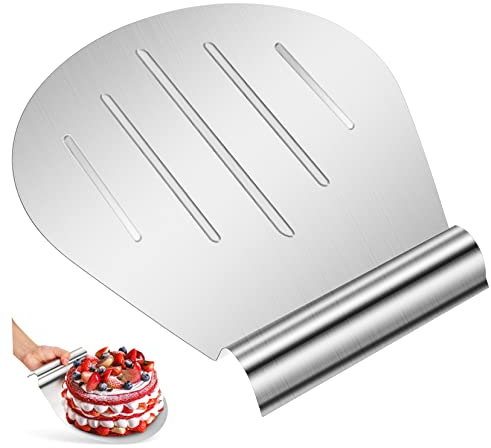SHOWERORO Stainless Steel Cake Lifter and Pizza Peel Baking Shovel Paddle Sturdy Kitchen Cake Transfer Tray for Baking and Serving