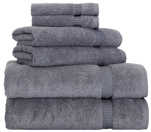 BERIBO Juego de Toallas turcas 100% algodón (Comfort), 6 Piezas, 620 g/m² (Gris)