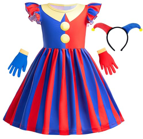 Snyemio Pomni Costume Bambina dal Circo Digitale Vestito Clown Ragazza per Halloween Carnevale Festa, 2-3 Anni