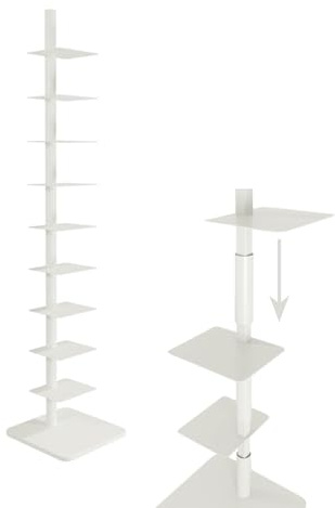 Bücherregal mit 9 Etagen, Metall, vertikal, mit verstellbaren Winkeln, 174 cm hoch, platzsparender Bücherturm für kleine Räume, Wohnzimmer, Büros, Schlafzimmer, Weiß