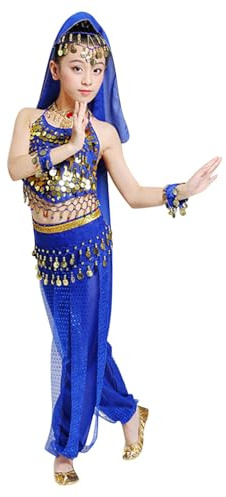 Bauchtanz Kostüm Kinder Mädchen Bauchtänzerin Kostüm Pailletten Tanzkostüm Karneval Kostüm Belly Dance Bauchtanz Kostüm Orientalische Indische Kleidung Halloween Fasching Party Verkleidung Rave Outfit