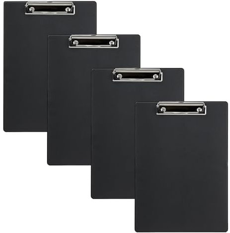 A4 Klemmbrett, Zwischenablage Schreibblock, Klemmbrettmappe, 4 Stück Aufklappbares Klemmbrett, Standard A4 Letter Size Klemmbretter, Hartplatten Klemmbrett, Zwischenablage mit Metallklemme, Schwarz