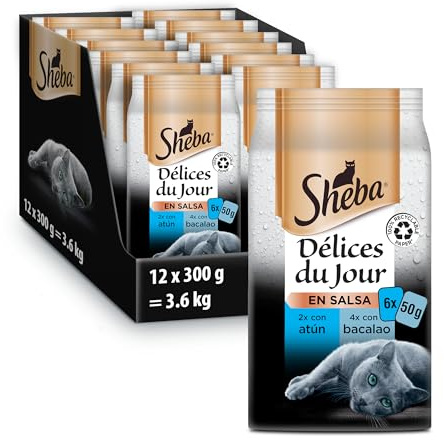 Sheba cibo umido per gatti con tonno, merluzzo, pesce bianco in salsa 6x50g