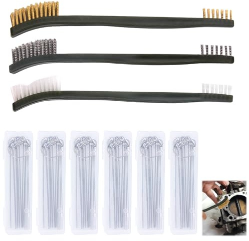 Yenblow 9 Pack Throttle Body Cleaner Brush Kit, Motorcycle Carburetor Jet Cleaning Set, Torch Tip Carb Jet Dirt Cleaner for Chainsaw Orifices Welding Motorcycle ATV Stove Gas Nozzles