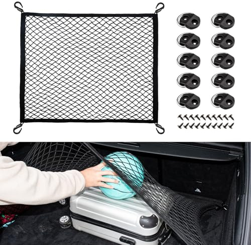VEHIRIE Elastic Cargo Net for SUV Truck 31.5 x23.6 inch Storage Mesh with Fixing Hooks 10Pcs D-Rings Luggage Cover, Trunk Organizer Netting for Pickup Truck RV Accessories