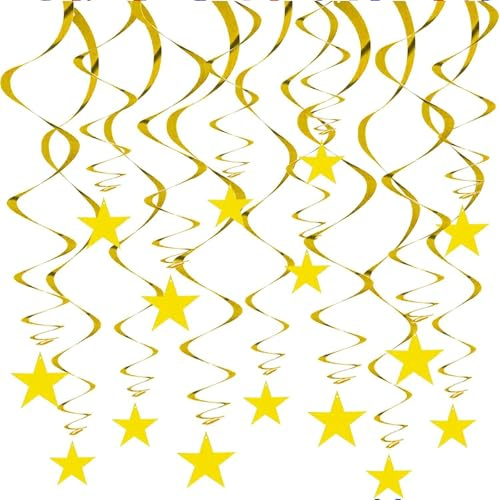Gold Twinkle Stars Hanging Swirls Decorations Ceiling Swirl Foil Decoration Hanging Gold Party Supplies for Birthday Baby Shower Wedding, 32 pcs