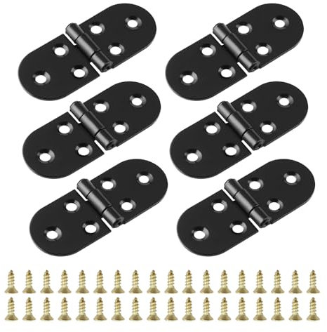 Daryunk 6 Pcs Folding Flip Hinges, Round Edge 180 Degree Zinc Alloy Small Door Hinge with Screws, for Folding Table Cabinet Wardrobe Doors Timber Wooden Box, Home Furniture Hardware, Black