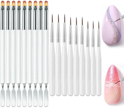 18 PCS Nail Art Brushes Nails Art Liner Brushe 2 in 1 Polymer Gel Dual Ended Tool Pull Line Painted Pen Nails Dotting Tools Set for DIY Gel Nail Extension Nail Professional Painting Drawing